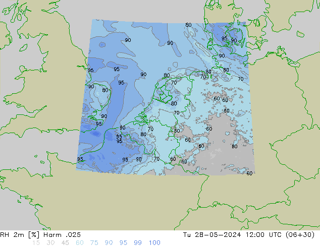 Humidité rel. 2m Harm .025 mar 28.05.2024 12 UTC