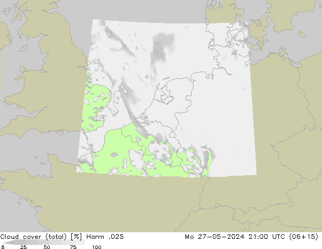 Cloud cover (total) Harm .025 Mo 27.05.2024 21 UTC