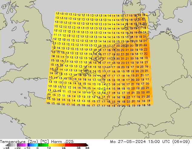 Temperature (2m) Harm .025 Mo 27.05.2024 15 UTC