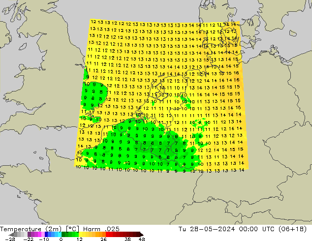 Temperature (2m) Harm .025 Tu 28.05.2024 00 UTC