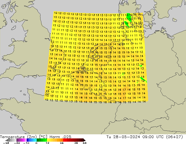 Temperatura (2m) Harm .025 mar 28.05.2024 09 UTC