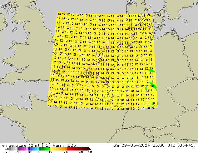 Temperature (2m) Harm .025 We 29.05.2024 03 UTC