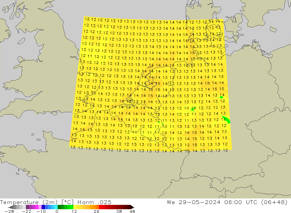 Sıcaklık Haritası (2m) Harm .025 Çar 29.05.2024 06 UTC