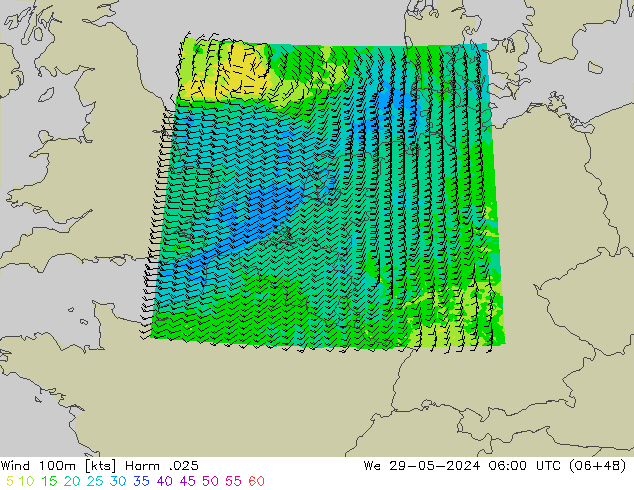ветер 900 гПа Harm .025 ср 29.05.2024 06 UTC