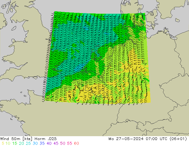 Vento 50 m Harm .025 lun 27.05.2024 07 UTC