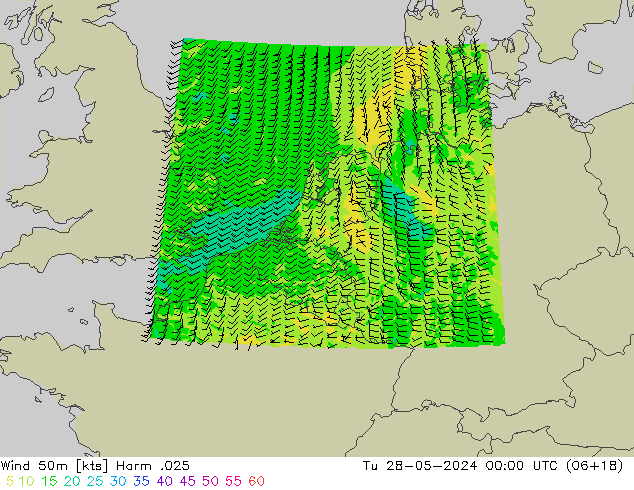 Vento 50 m Harm .025 mar 28.05.2024 00 UTC