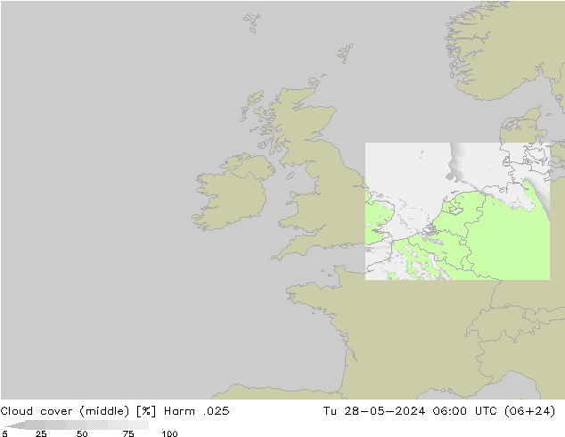 Cloud cover (middle) Harm .025 Tu 28.05.2024 06 UTC