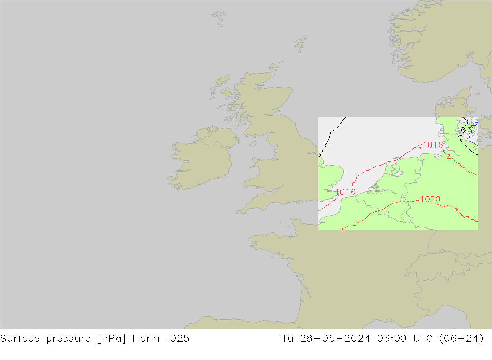 Surface pressure Harm .025 Tu 28.05.2024 06 UTC