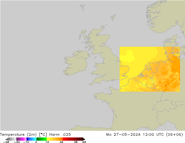 Temperature (2m) Harm .025 Mo 27.05.2024 12 UTC