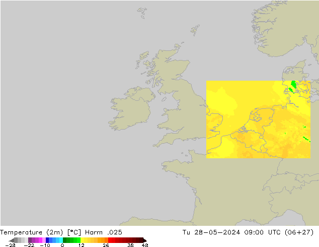 Temperature (2m) Harm .025 Tu 28.05.2024 09 UTC