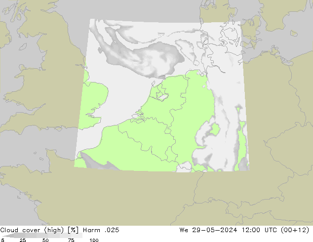 Cloud cover (high) Harm .025 We 29.05.2024 12 UTC