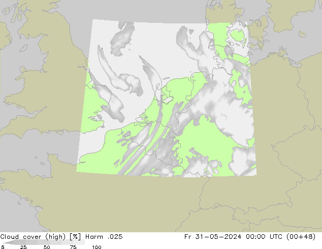 Cloud cover (high) Harm .025 Fr 31.05.2024 00 UTC