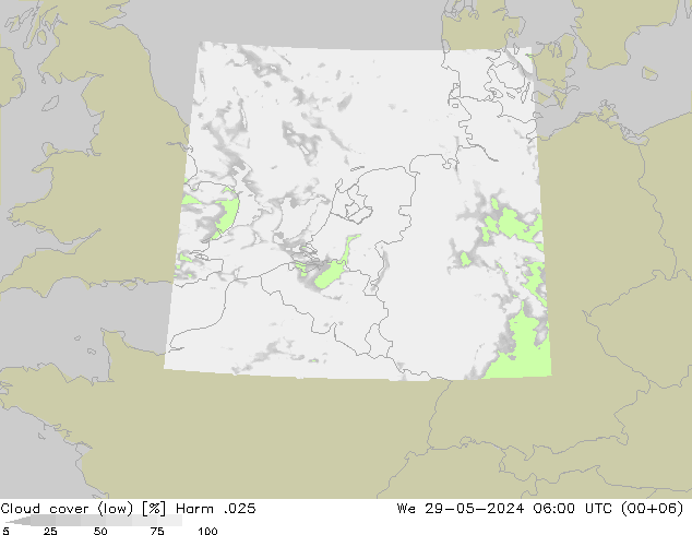 Bewolking (Laag) Harm .025 wo 29.05.2024 06 UTC