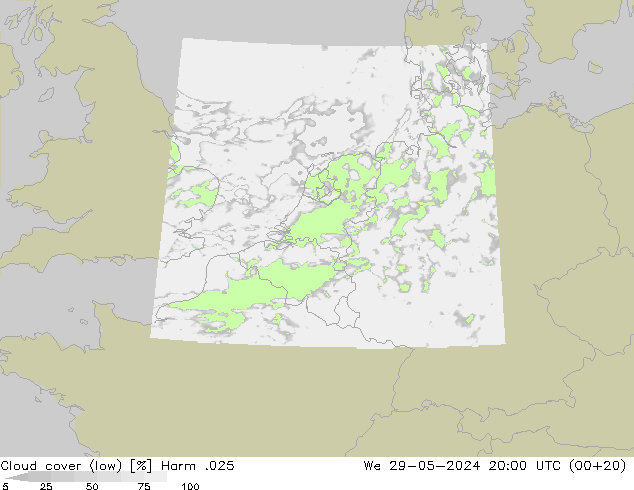 Cloud cover (low) Harm .025 We 29.05.2024 20 UTC