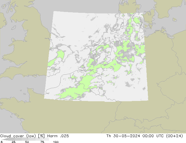 zachmurzenie (niskie) Harm .025 czw. 30.05.2024 00 UTC