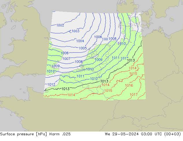 地面气压 Harm .025 星期三 29.05.2024 03 UTC