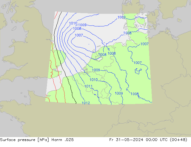 Pressione al suolo Harm .025 ven 31.05.2024 00 UTC