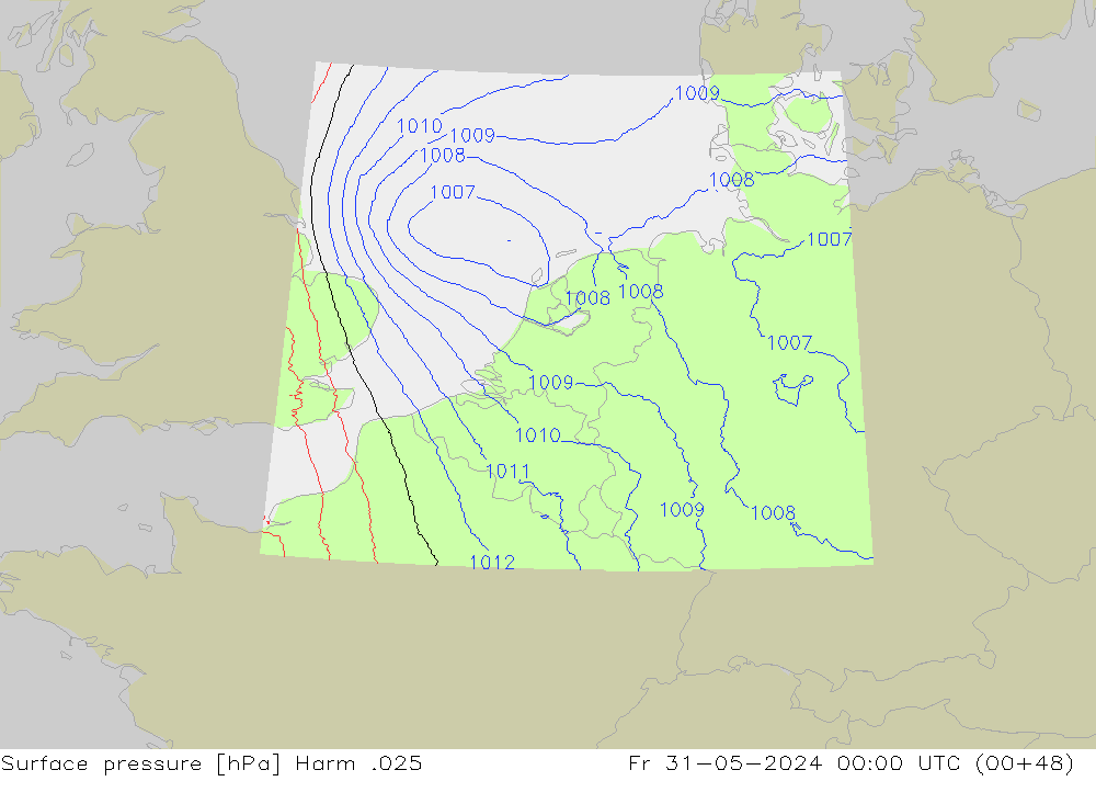 Pressione al suolo Harm .025 ven 31.05.2024 00 UTC