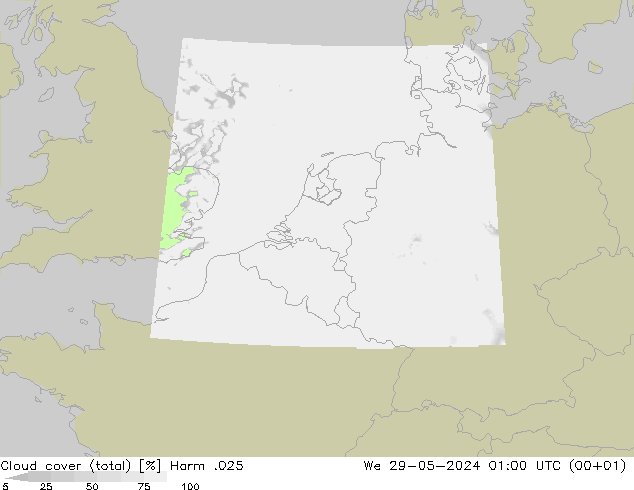 Wolken (gesamt) Harm .025 Mi 29.05.2024 01 UTC