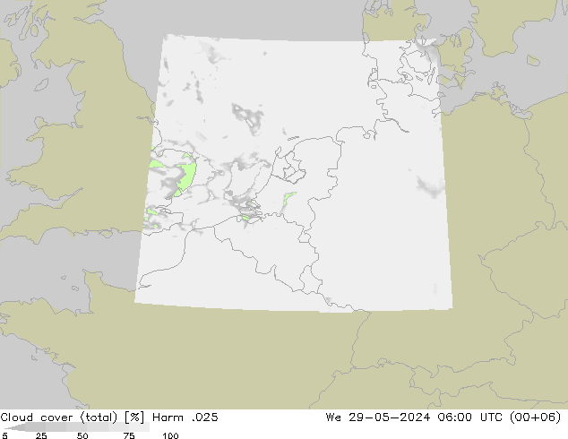 Bewolking (Totaal) Harm .025 wo 29.05.2024 06 UTC