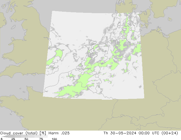 Cloud cover (total) Harm .025 Th 30.05.2024 00 UTC