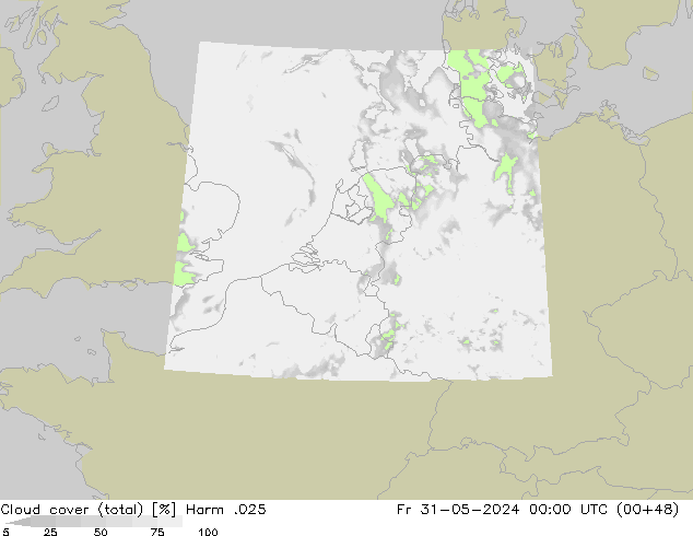 Cloud cover (total) Harm .025 Fr 31.05.2024 00 UTC