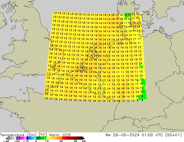 Sıcaklık Haritası (2m) Harm .025 Çar 29.05.2024 01 UTC