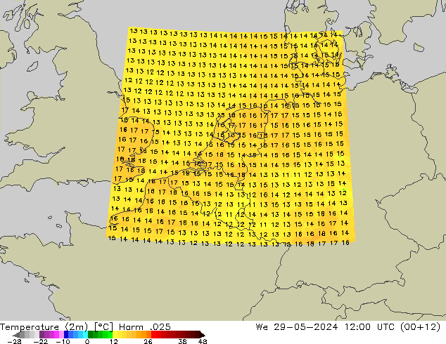 température (2m) Harm .025 mer 29.05.2024 12 UTC