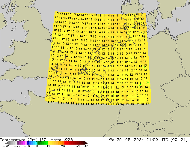 Temperature (2m) Harm .025 St 29.05.2024 21 UTC