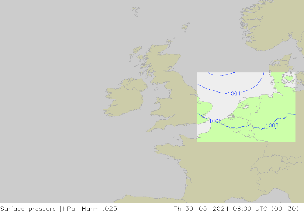 Atmosférický tlak Harm .025 Čt 30.05.2024 06 UTC