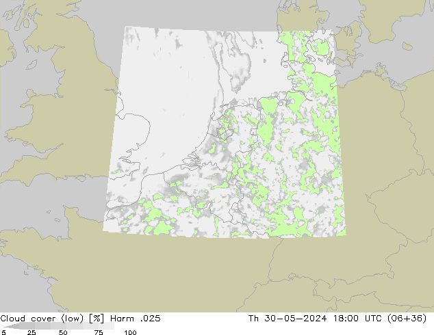 Cloud cover (low) Harm .025 Th 30.05.2024 18 UTC