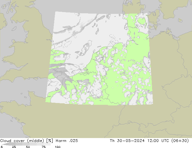 Cloud cover (middle) Harm .025 Th 30.05.2024 12 UTC