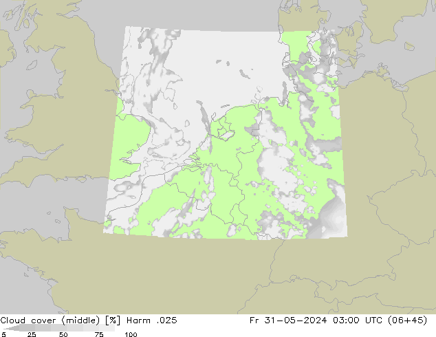 Cloud cover (middle) Harm .025 Fr 31.05.2024 03 UTC