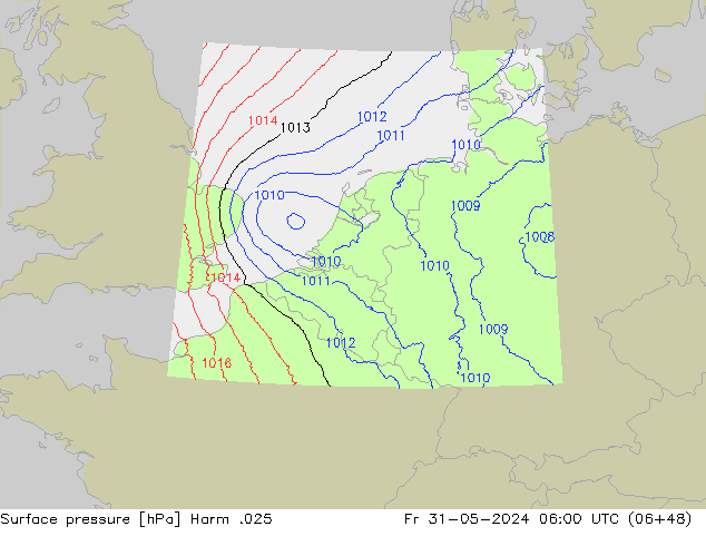 Pressione al suolo Harm .025 ven 31.05.2024 06 UTC