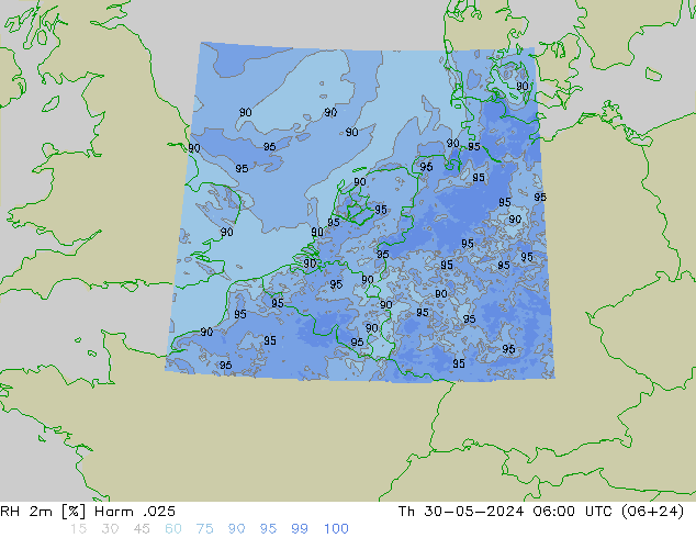 Humidité rel. 2m Harm .025 jeu 30.05.2024 06 UTC