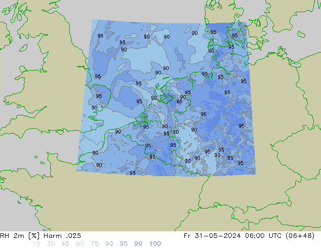 Humidité rel. 2m Harm .025 ven 31.05.2024 06 UTC