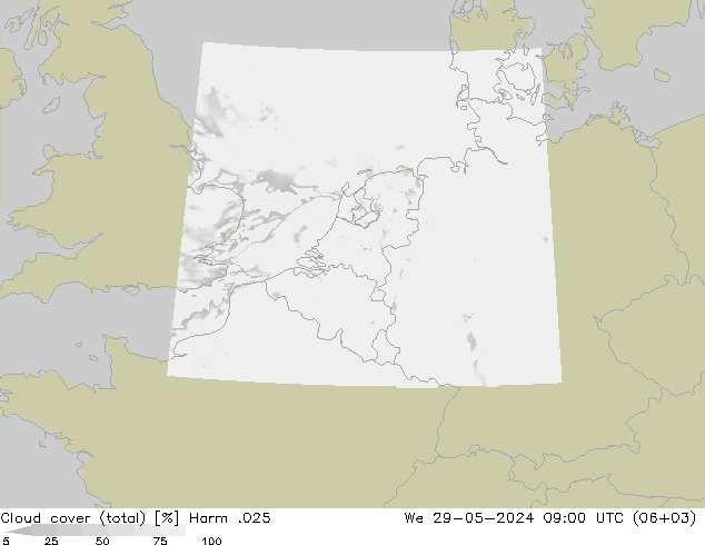 Wolken (gesamt) Harm .025 Mi 29.05.2024 09 UTC