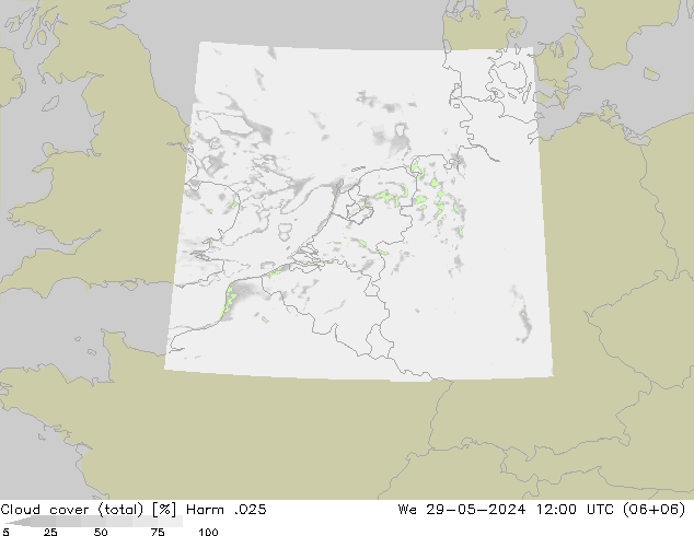 Bewolking (Totaal) Harm .025 wo 29.05.2024 12 UTC