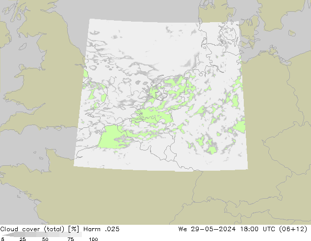 Cloud cover (total) Harm .025 St 29.05.2024 18 UTC