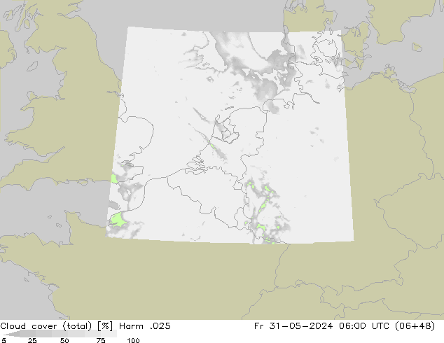 Cloud cover (total) Harm .025 Fr 31.05.2024 06 UTC