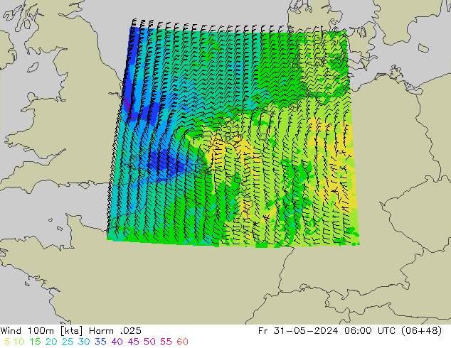 Vento 100m Harm .025 ven 31.05.2024 06 UTC