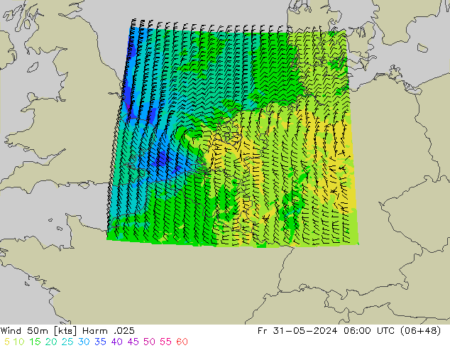 Viento 50 m Harm .025 vie 31.05.2024 06 UTC