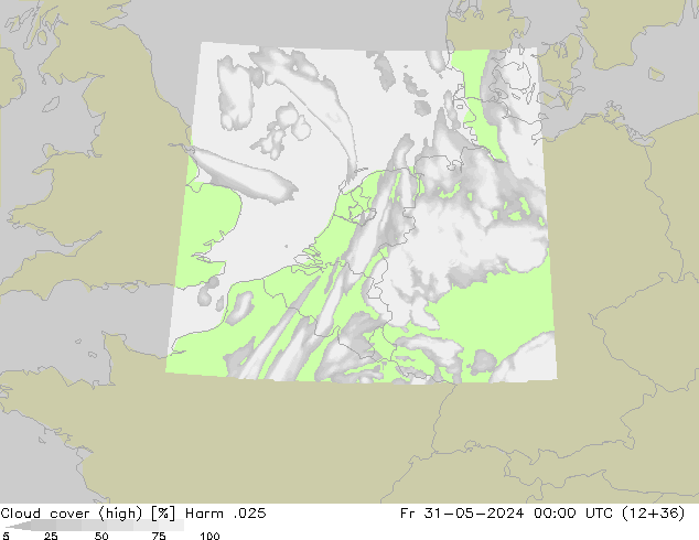 Cloud cover (high) Harm .025 Fr 31.05.2024 00 UTC