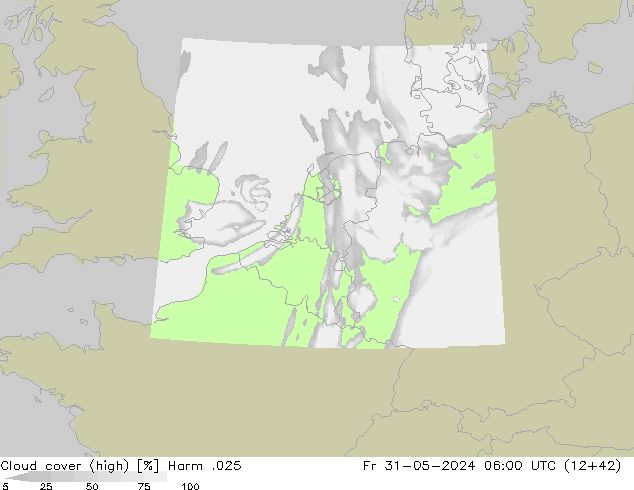 Cloud cover (high) Harm .025 Fr 31.05.2024 06 UTC