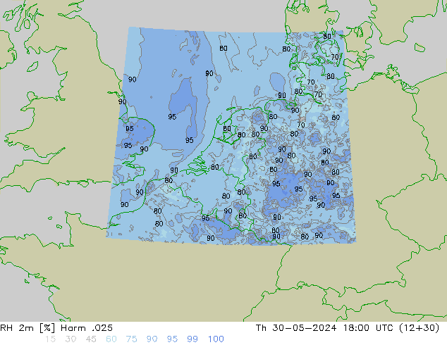 Humidité rel. 2m Harm .025 jeu 30.05.2024 18 UTC