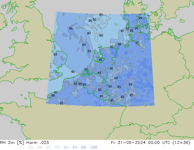 Humidité rel. 2m Harm .025 ven 31.05.2024 00 UTC