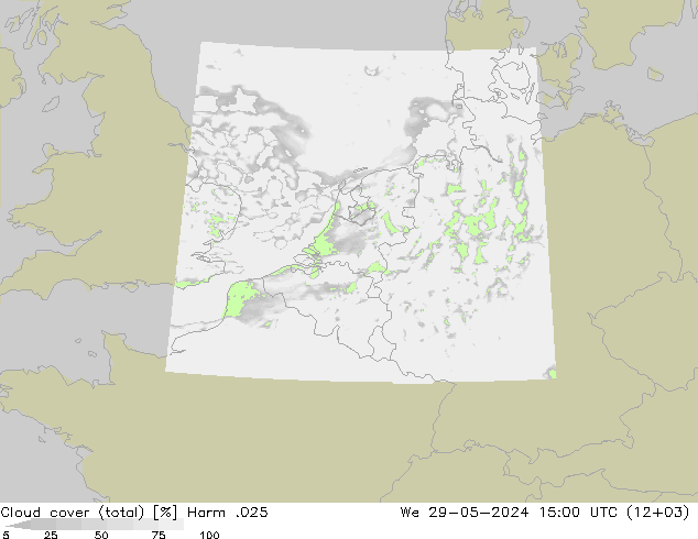 Cloud cover (total) Harm .025 St 29.05.2024 15 UTC