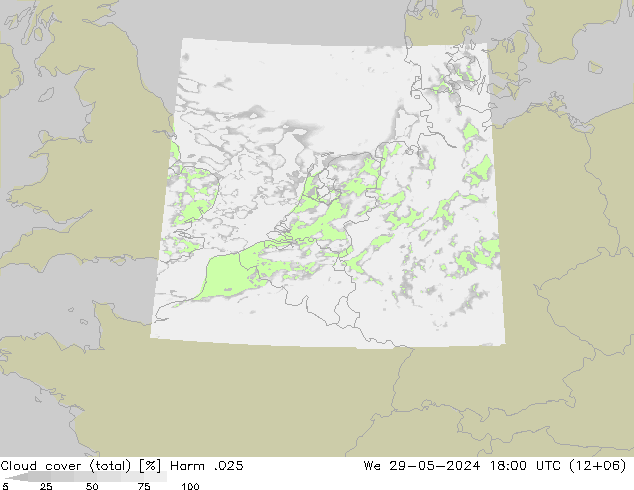 Bewolking (Totaal) Harm .025 wo 29.05.2024 18 UTC