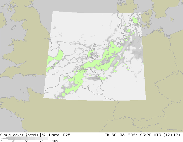Cloud cover (total) Harm .025 Th 30.05.2024 00 UTC