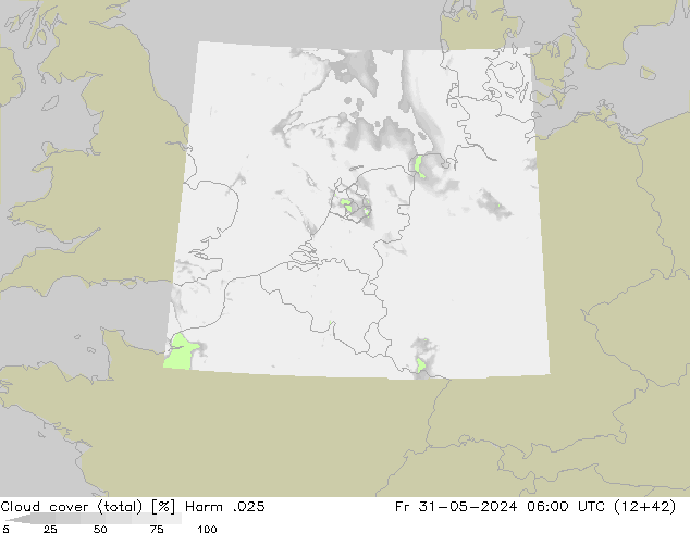 Cloud cover (total) Harm .025 Fr 31.05.2024 06 UTC